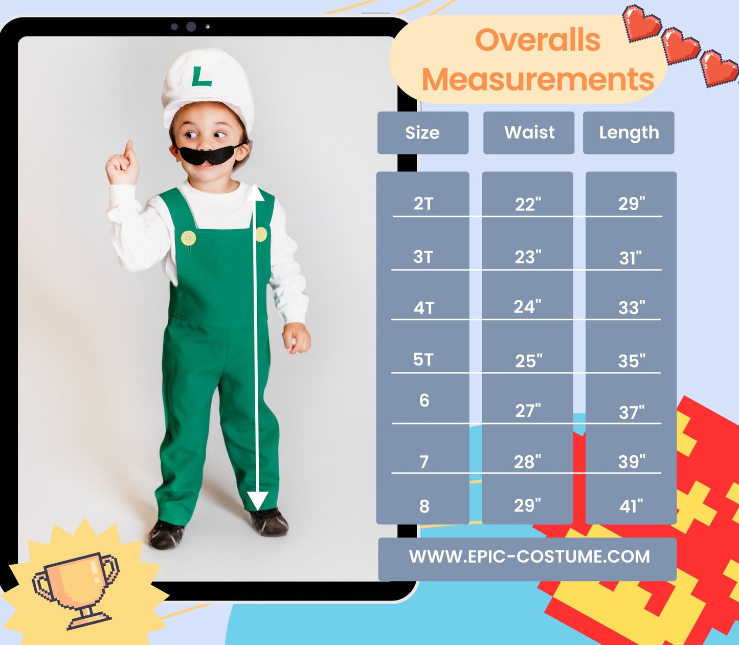 Fire Luigi Costume 4 piece set.