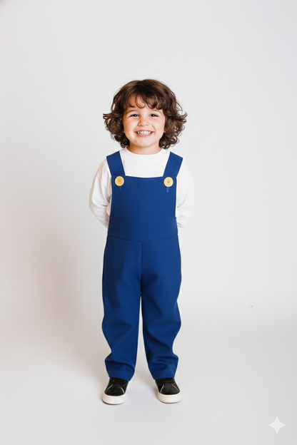 Let your little hero jump into adventure with this handmade Mario Bros Overalls - Blue, Red, or Green - Video Game Party Outfit – Brothers Costume – Birthday Gift for Kids.