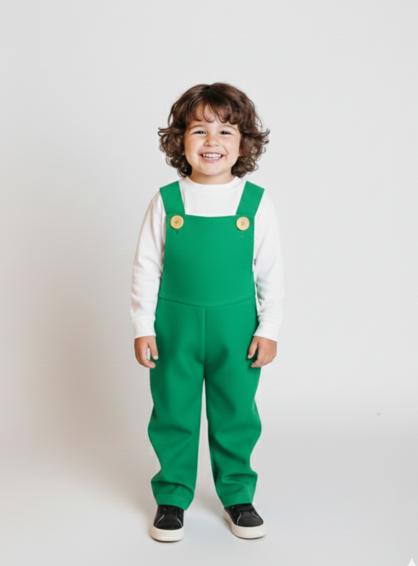 Let your little hero jump into adventure with this handmade Mario Bros Overalls - Blue, Red, or Green - Video Game Party Outfit – Brothers Costume – Birthday Gift for Kids.