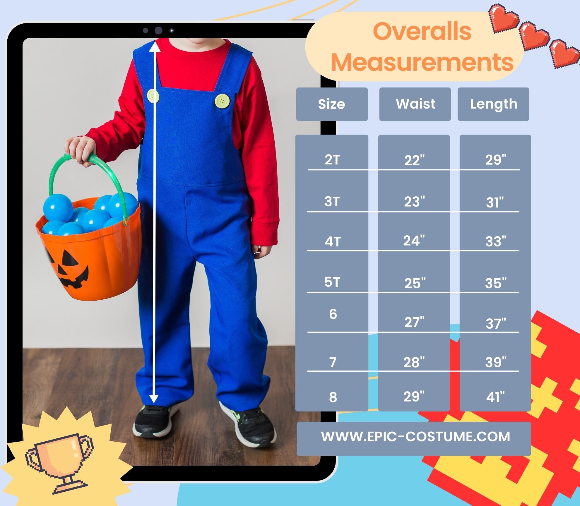 Buy super mario bros costume, blue overalls, boy party costume