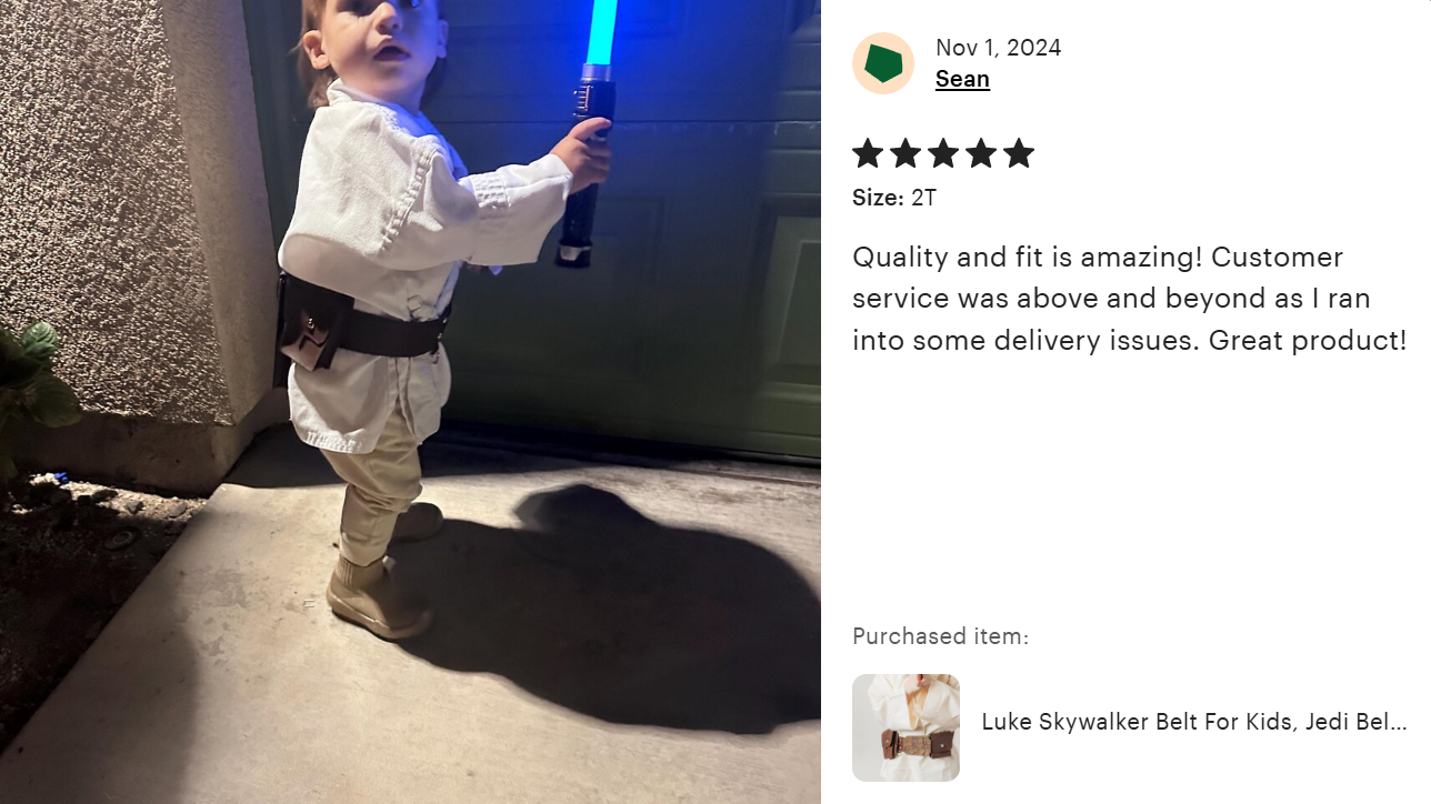 Luke Skywalker Belt For Kids, Jedi Belt.